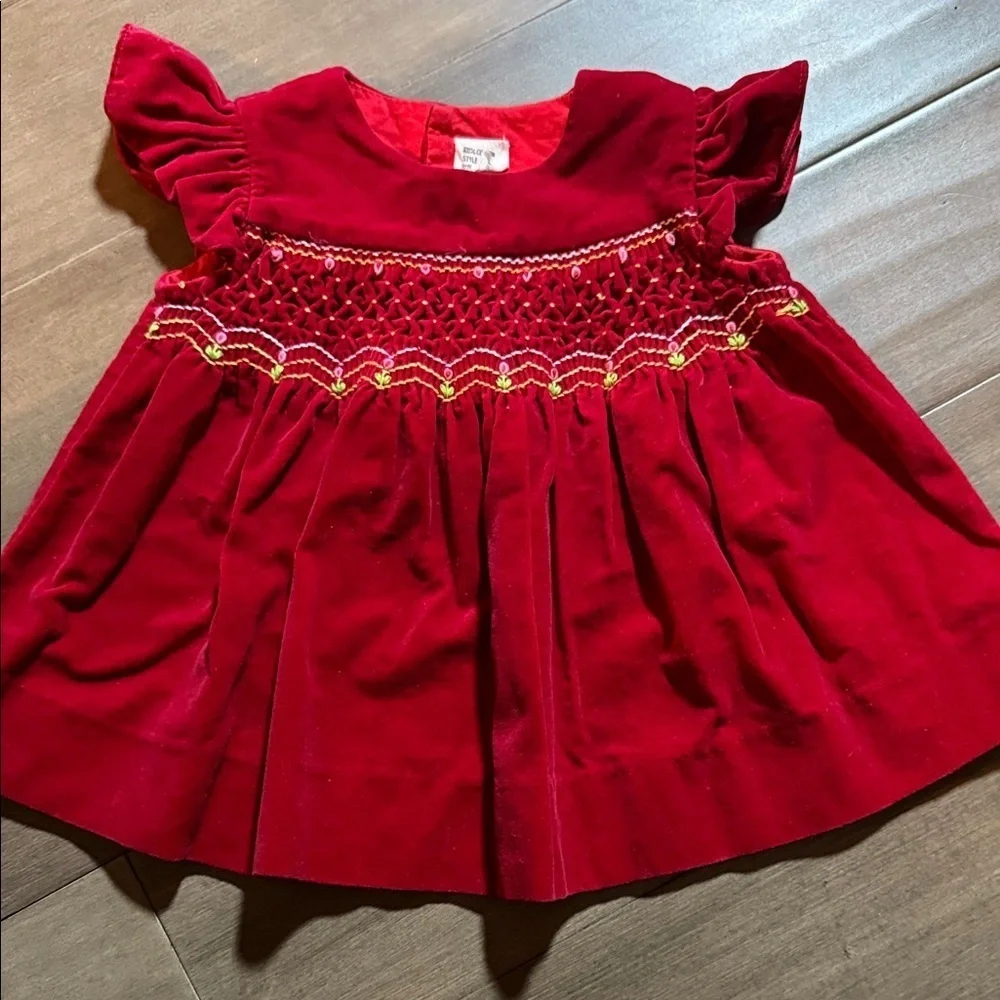 Vintage Red Velvet Smocked Holiday Dress SZ 6 Months
